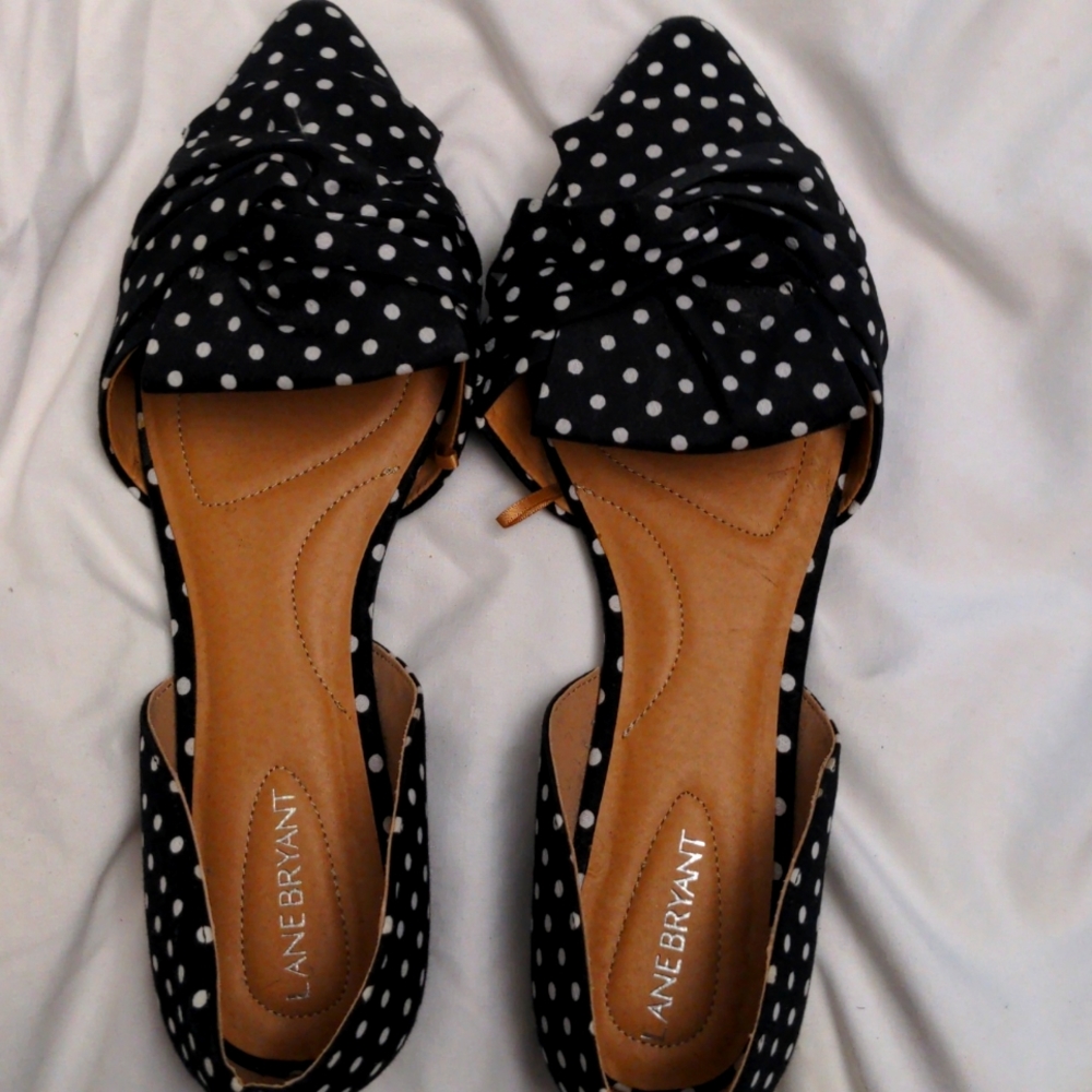 Lane Bryant Black & White Polka Dot Linen Flats Size 11W ( Wide Width )